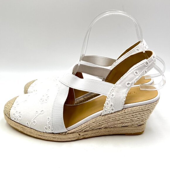 Talbots Womens Size 8 White Eyelet Espadrilles Wedges Heels Shoes - Picture 5 of 13